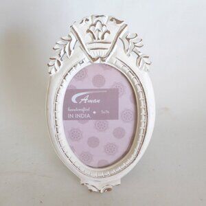 NEW 5” x 7” OVAL RUSTIC ANTIQUE WHITE FRAME SHABBY CHIC PICTURE FRAME EASEL BACK